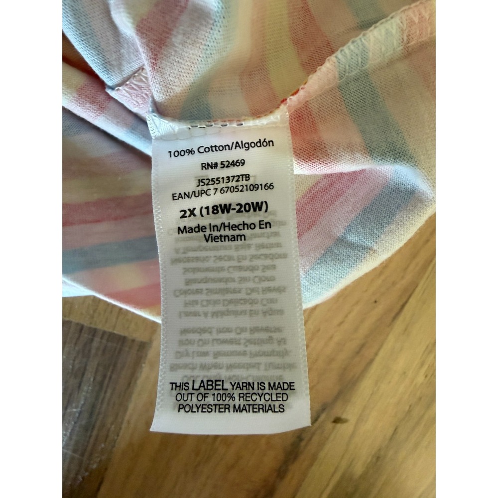 NWT JoySpun Women's Plus 2X (18W-20W) Multi-Color Stripe 100% Cotton PJ Tee - Picture 5 of 6